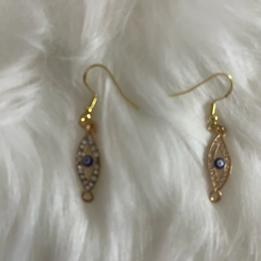 Gold and Blue Dangle Earrings with Crystal Accents